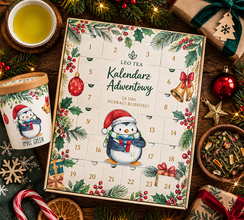 Green Xmas Leo Tea – świąteczna zielona herbata w dekoracyjnym kubku tekturowym